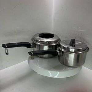 Vintage Ekco Flint Stainless Steel Saucepan Set with Lids – 1 Qt & 1.5 Qt